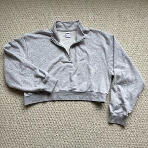 TNA Aritzia Cropped Quarter Zip Gray French Terry Pullover Sweatshirt size XL